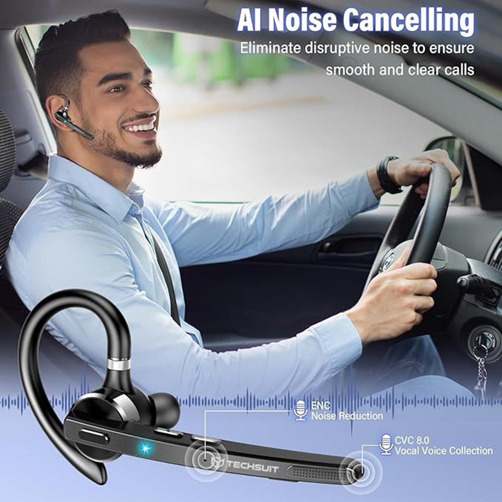 Casti Techsuit Premium Bluetooth Headset TalkZen (G9), HandsFree, BT5.1, Dual Noise Cancelling Microphone, 500mAh, 72hrs, Negru
