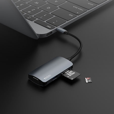 Hub/Dock Yesido Docking Station 7in1 (HB16), Type-C to 1x USB3.0, 2x USB2.0, TF/SD Card, 1x VGA, 1x Type-C, 5Gbps, PD100W, Gri