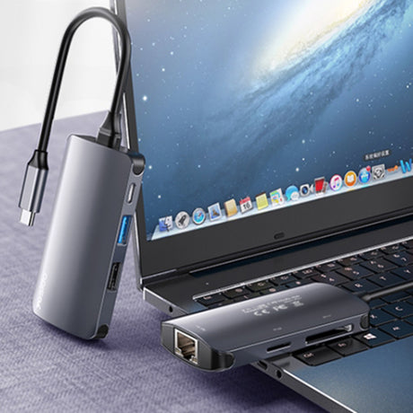 Hub/Dock Yesido Docking Station (HB15), Type-C to 2x USB, USB-C, SD/TF Card, RJ45, 1000Mbps, Plug & Play, Gri