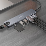 Hub/Dock Yesido Docking Station 8in1 (HB27), Type-C to 2x USB, 2x USB-C, HDMI, RJ45, TF/SD, PD100W, Fast Charge, 4K@30Hz, Gri
