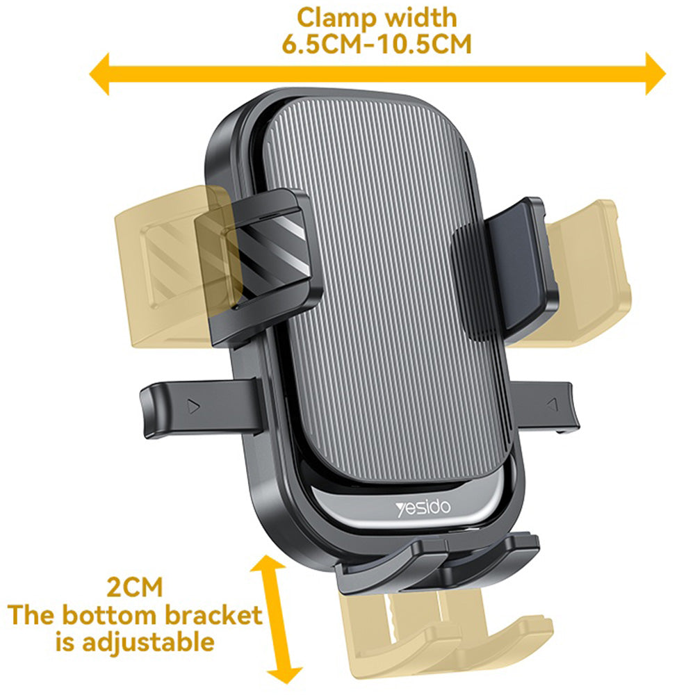 Suport Yesido (C267), for Dashboard/Windshield, 360, with Telescopic Clamp Arm, Easy Extending Clip, Non-slip, Negru