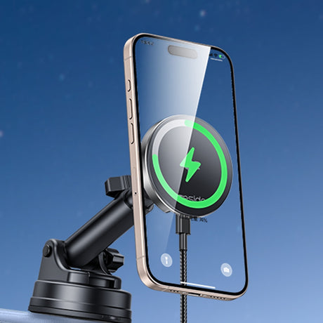 Suport Yesido with Wireless Charging (DS30), for Dashboard/Windshield/Air Vent, Type-C, 15W, Qi2.0, Negru