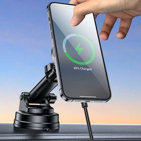 Suport Yesido with Wireless Charging (DS30), for Dashboard/Windshield/Air Vent, Type-C, 15W, Qi2.0, Negru