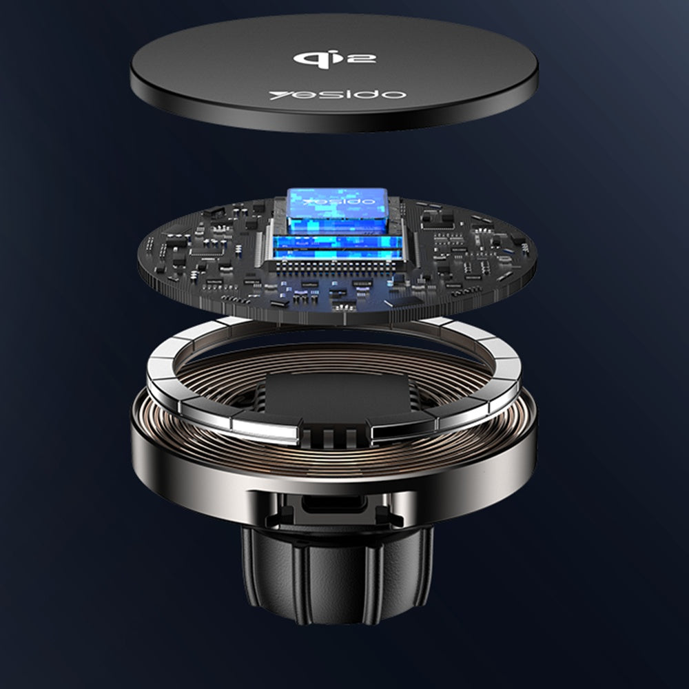 Suport Yesido with Wireless Charging (DS30), for Dashboard/Windshield/Air Vent, Type-C, 15W, Qi2.0, Negru