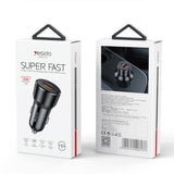 Incarcator Yesido Car (Y64), Dual-Port USB-A + Type-C, 50W, Multi Protection, Fast Charging, Negru