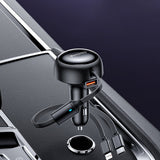 Incarcator Yesido Car (Y61), with 2x Telescopic Retractable Cable Type-C/Lightning, Fast Charging, USB-A, 53W, Negru