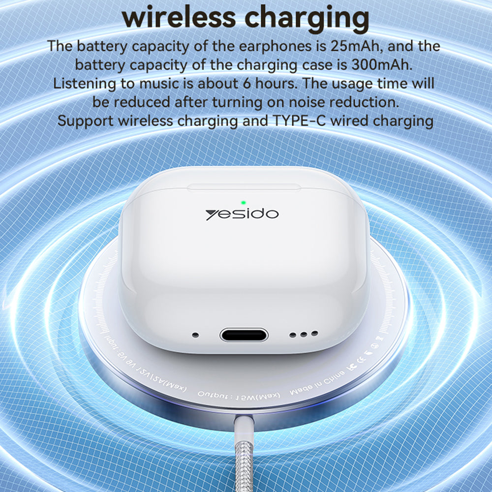 Casti Yesido (TWS32), with ANC, Microphone, Bluetooth 5.4, Half-In-ear Design, 300mAh, Alb