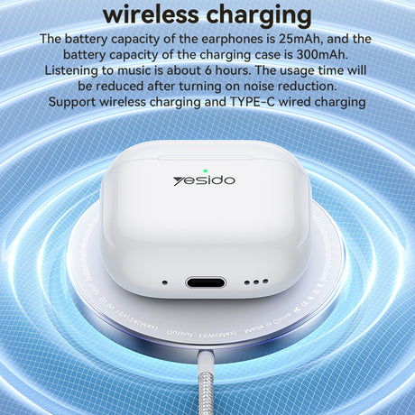 Casti Yesido (TWS32), with ANC, Microphone, Bluetooth 5.4, Half-In-ear Design, 300mAh, Alb