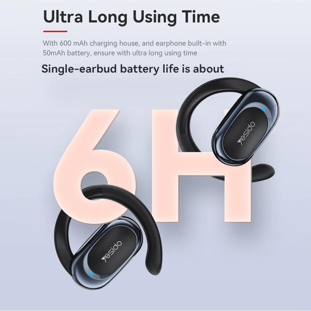 Casti Yesido (YSP13), with Bluetooth V5.3, Open-ear Design, Air Conduction Sound, 600mAh, LED, Negru