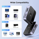 Adaptor Ugreen Adapter (65878), Switch Type-C, DP to Type-C, DP, UHD 4K@240Hz, 3D HDR, Plug&Play, Stable Transmission, Negru