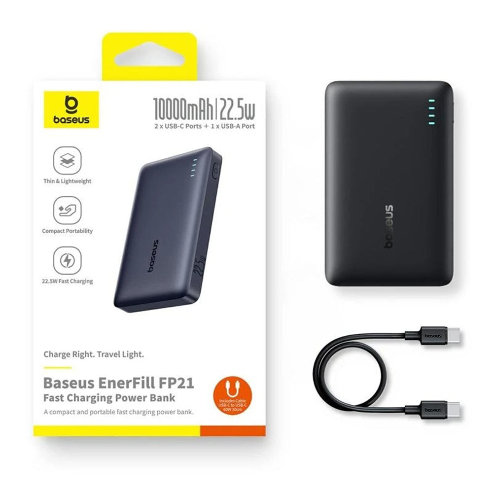Baterie externa Baseus EnerFill FP21 (P1008210D123-00), Dual-Port, 10000mAh, 22.5W, Slim Design, Negru
