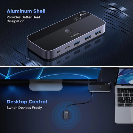 Adaptor Ugreen Adapter CM691 (45784), Sharing Switch 2xUSB-C & Mini USB Input, 3xUSB & USB-C Output, 10Gbps, Plug&Play, Negru