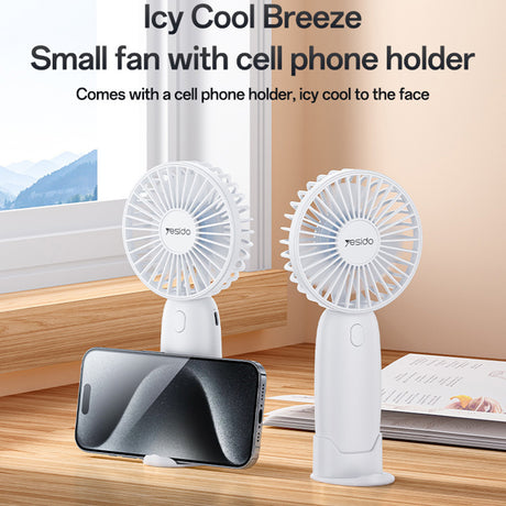 Ventilator portabil Yesido YF15, Stand telefon, 1200mAh, Alb