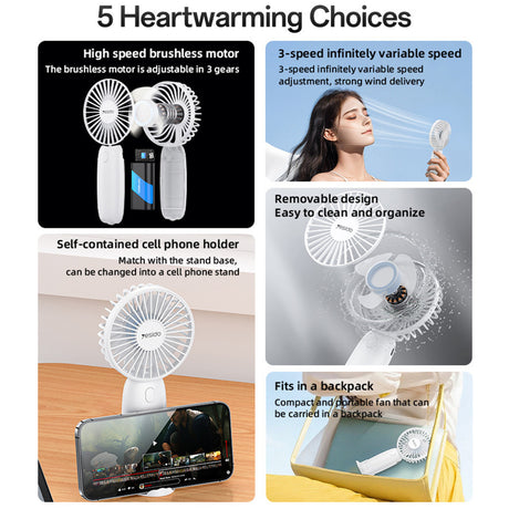 Ventilator portabil Yesido YF15, Stand telefon, 1200mAh, Alb