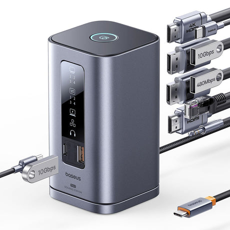 Hub/Dock Baseus 11in1 Docking Station Spacemate Series (B0112701), Triple 4K Display, 10Gbps, PD100W Fast Charging, Gri Spatial