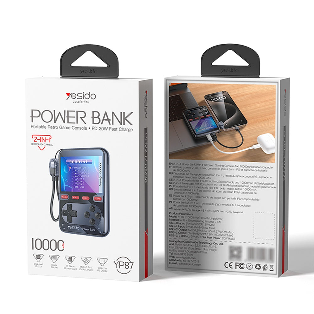 Baterie externa Yesido (YP87), 10000mAh, Lightning / Type-C, 20W, Negru