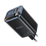 Incarcator Yesido (YC100), USB, Type-C, GaN, Fast Charging, Digital Display, 67W, Retractable Type-C Cable, 65cm, Negru