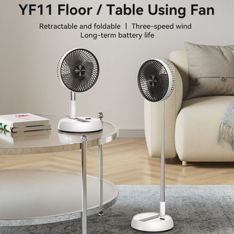Yesido Premium Fan (YF11), Adjustable Height, Foldable, Portable, 3 Wind-Speed Settings, Remote Control, 6000mAh, Alb