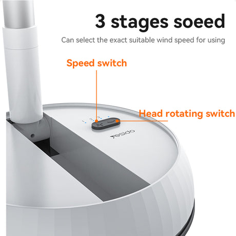 Yesido Premium Fan (YF11), Adjustable Height, Foldable, Portable, 3 Wind-Speed Settings, Remote Control, 6000mAh, Alb