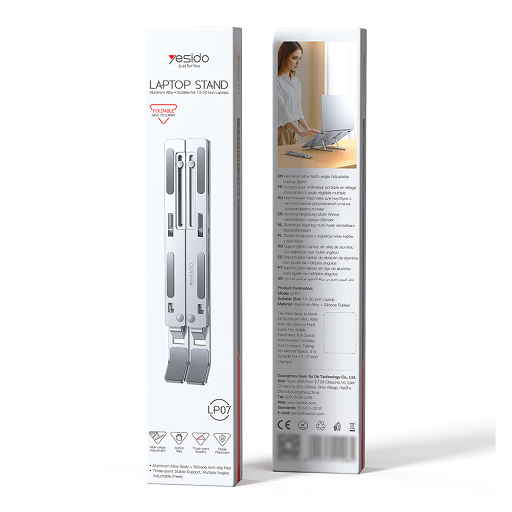 Suport Yesido Laptop (LP07), Stable & Secure Design, 7-Level Height Adjustment, Aluminum Alloy, for 13-20" Laptops, Argintiu