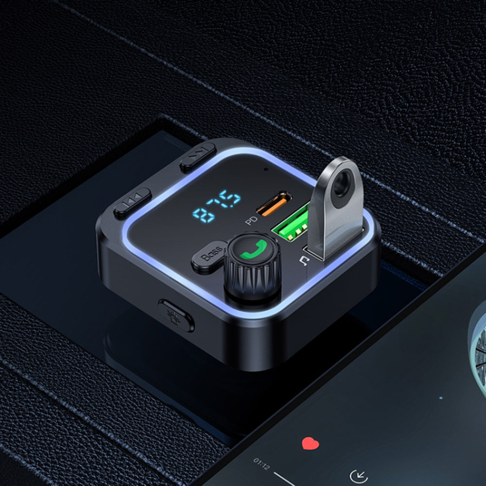 Gadget Borofone FM Modulator and Car Charger Highway (BC53), Bluetooth V5.0, 2x USB, Type-C, 38W, RGB Ambient Lights, Negru