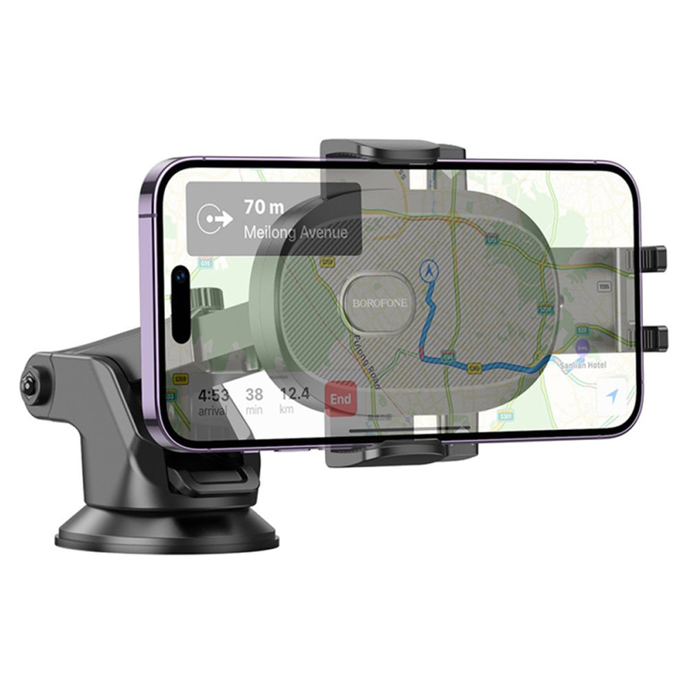 Suport Borofone Grand (BH93), with Suction Cup, for Dashboard/Windshield, 360° Adjust, Telescopic Arm, 4.5–7", Negru