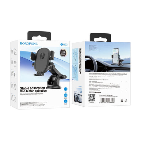 Suport Borofone Grand (BH93), with Suction Cup, for Dashboard/Windshield, 360° Adjust, Telescopic Arm, 4.5–7", Negru