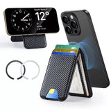 Suport ESR Classic Magnetic Wallet Stand (3C13210300664), with Magnetic Ring, Vegan Leather, Adjustable, 3x Slots, Carbon Fiber
