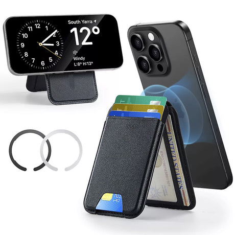 Suport ESR Classic Magnetic Wallet Stand (3C13210300165), with Magnetic Ring, Vegan Leather, Adjustable, 3x Card Slots, Negru