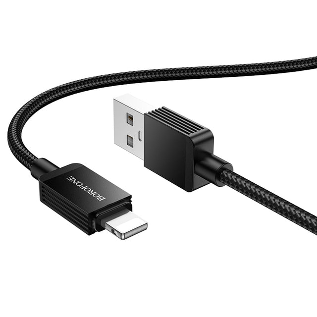 Cablu Borofone Placer Series (BX120), USB to Lightning, Aluminum Alloy Shell, Nylon Braided Cable, 2.4A, 1m, Negru