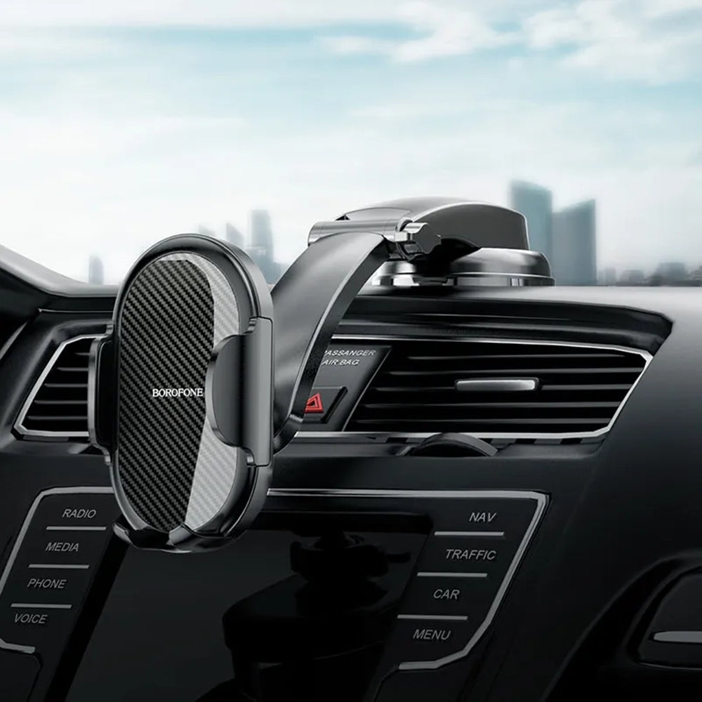 Suport Borofone Charm (BH73), with Suction Cup, for Dashboard/Windshield, 360° Adjust, Universal, Telescopic Arm, Negru