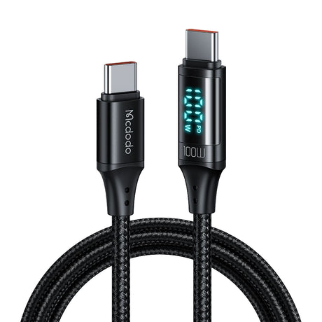 Cablu Mcdodo (CA-1100), Type-C to Type-C, with Digital Display, Nylon Braided, Aluminum Alloy, 100W, 1.2m, Negru