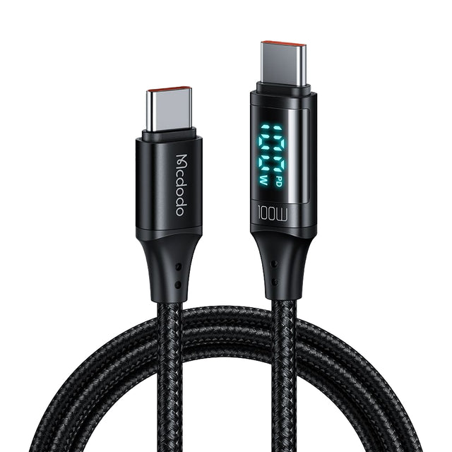 Cablu Mcdodo (CA-1100), Type-C to Type-C, with Digital Display, Nylon Braided, Aluminum Alloy, 100W, 1.2m, Negru