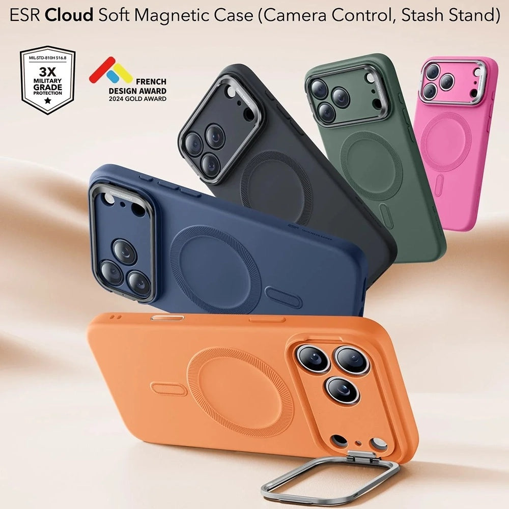 Husa de protectie ESR Cloud Soft HaloLock Kickstand compatibil cu iPhone 17 Pro, Portocaliu