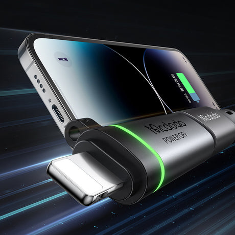 Adaptor Mcdodo Adapter Auto Power Off (OT-2590), USB-C to Lightning, 36W, 3A, 480Mbps, E-Mark Chip, Fast Charge, Lanyard, Negru