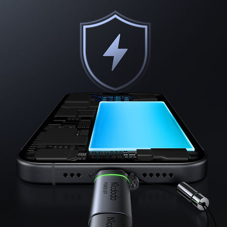 Adaptor Mcdodo Adapter Auto Power Off (OT-6010), Lightning to Type-C, 60W, 3A, 480Mbps, Charging & Data Sync, with Lanyard, Negru