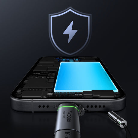 Adaptor Mcdodo Adapter Auto Power Off (OT-2450), Type-C to Type-C, PD100W, 5A, 480Mbps, Charging & Data Sync, with Lanyard, Negru