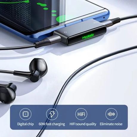 Adaptor Mcdodo Audio Adapter (CA-7670), Type-C to 2x Type-C, PD60W Fast charge, Hi-Res, DAC chip, Suport Call Function, Negru