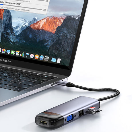 Hub/Dock Mcdodo Hub (HU-7420), 10in1, 2x USB2.0, 2x USB3.0, USB-C PD100W, VGA, HDMI 4K, LAN, SD/TF Slot, 5Gbps, Type-C Cable, Gri