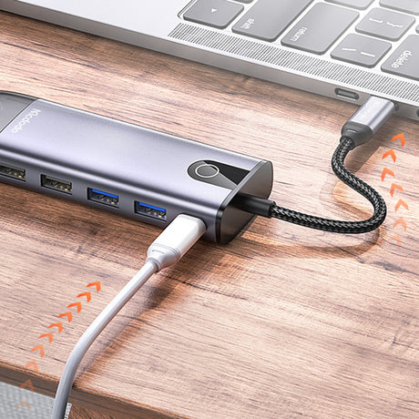 Hub/Dock Mcdodo Hub (HU-7420), 10in1, 2x USB2.0, 2x USB3.0, USB-C PD100W, VGA, HDMI 4K, LAN, SD/TF Slot, 5Gbps, Type-C Cable, Gri