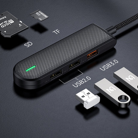 Hub/Dock Mcdodo Hub Star Series (HU-1430), 5in1, 2x USB2.0, USB3.0, SD/TF Card Slot, 5Gbps, ABS+Nylon, Type-C Cable, 15cm, Negru