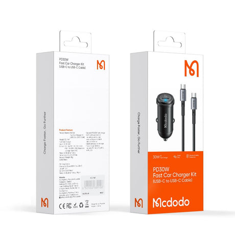 Incarcator Mcdodo Car Obsidian Series (CC-7493), Type-C Cable Included, PD30W, Smart IC, Mini Size, 1.2m, Negru