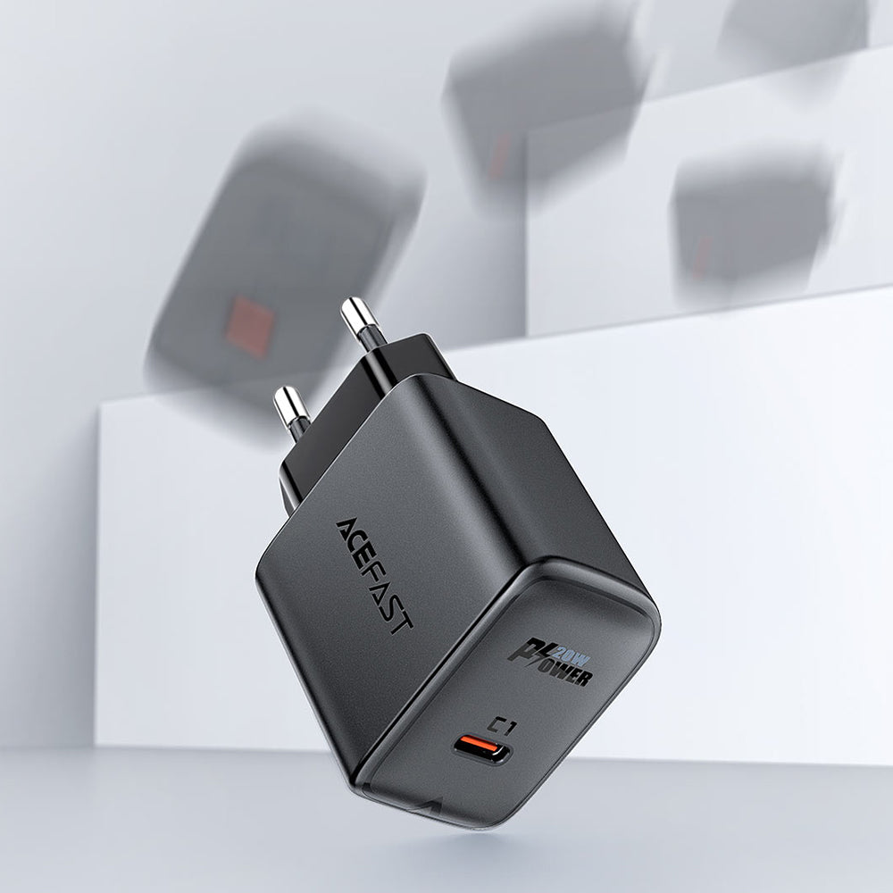 Incarcator Acefast (A1), Fast Charging, Type-C, PD20W, QC 3.0, 5V/2.4A, Smart Chip, V0 Fire Protection, Negru