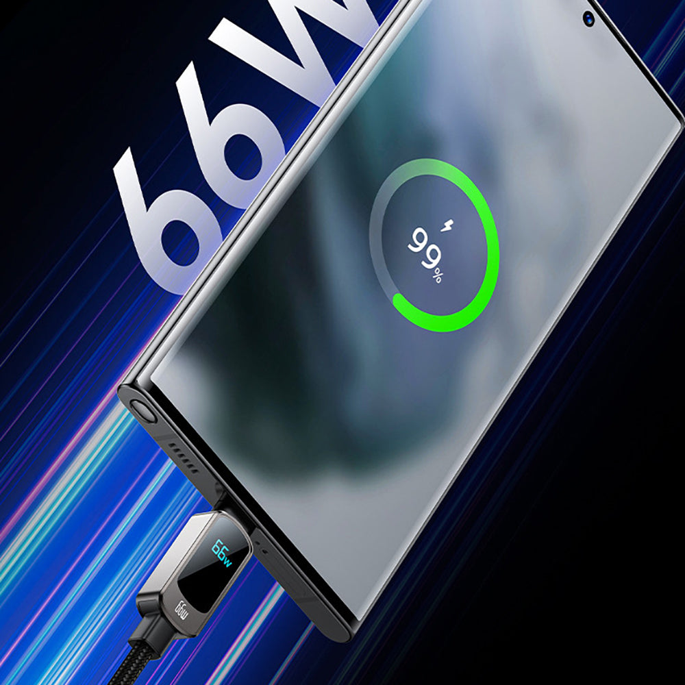 Cablu Yesido (CA128C), with LED Power Display, USB to Type-C, Fast Charge, 66W, 5A, 480Mbps, 1.2m, Negru
