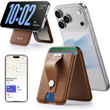 Suport ESR Geo HaloLock Wallet Stand (2K6091062), MagSafe, Vegan Leather, All in One Pocket, Holds 1–5 Cards, Caramel Brown