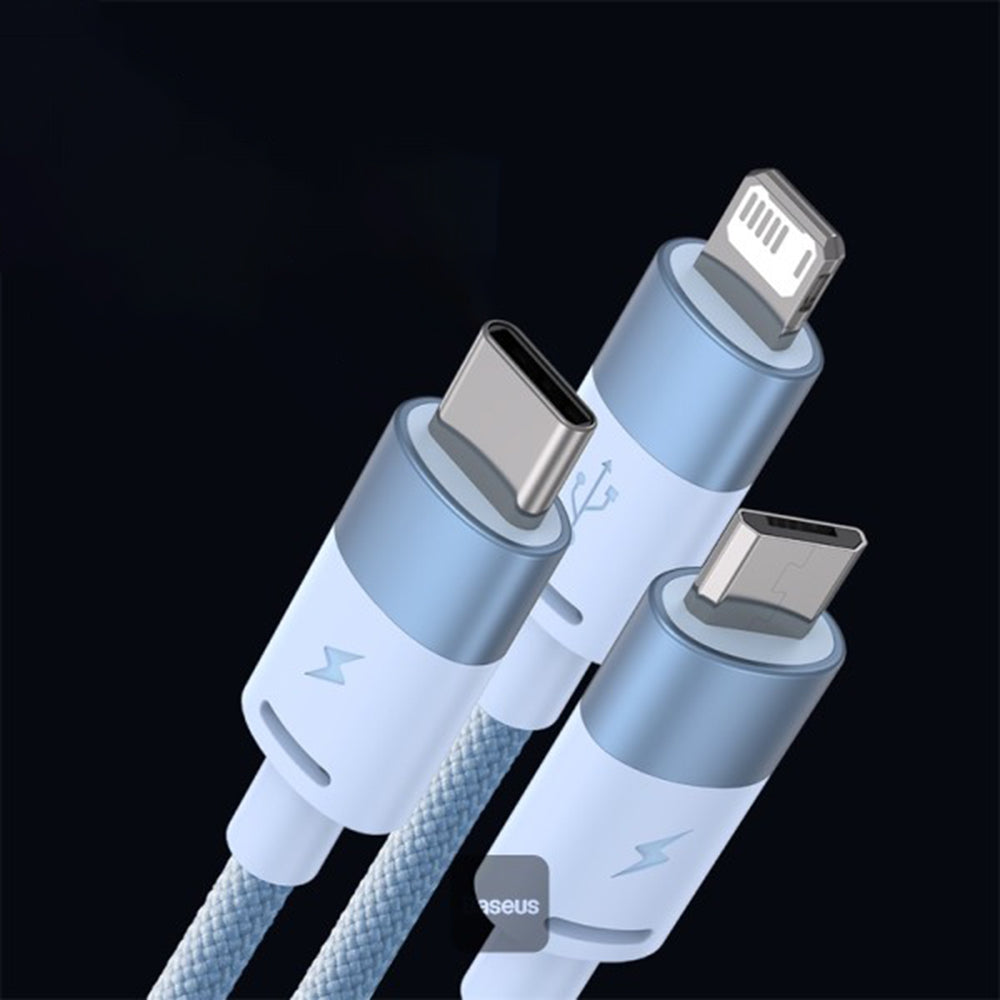 Cablu Baseus StarSpeed (CAXS000017), Fast Charging, USB to Lightning, Micro-USB, USB-C, 5V/3.5A, 1.2m, Albastru