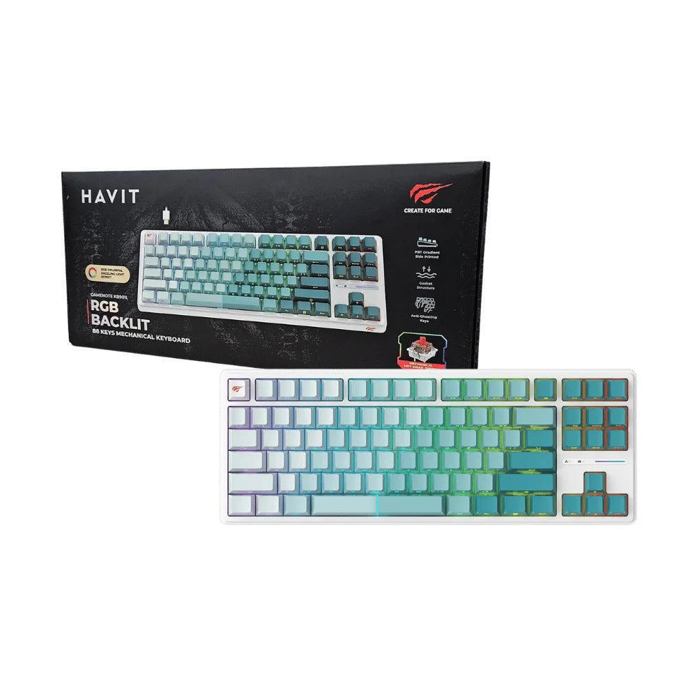 Tastatura/Mouse Havit Gaming Keyboard (KB901L), USB-C, with RGB Lights, 1.8m, 200mA, Alb / Green
