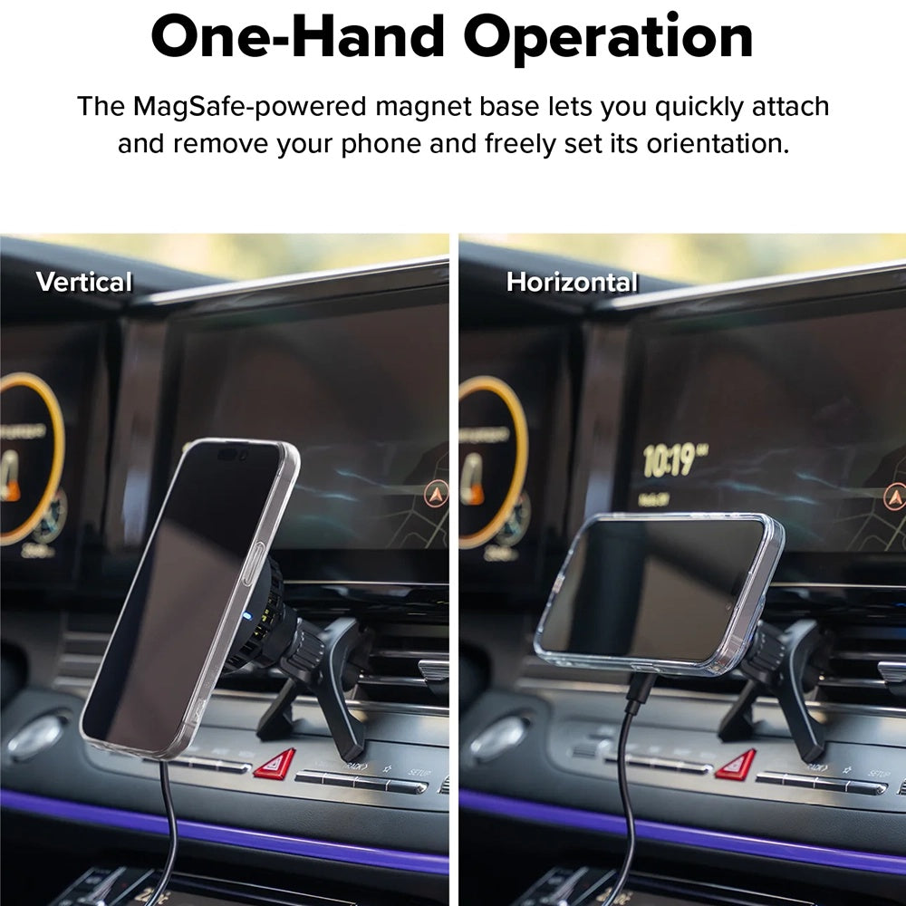 Suport Ringke with Wireless Charging Peltier, Magnetic, Qi2, for Air Vent, 15W, Negru