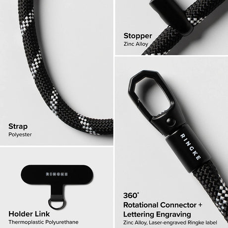 Suport Ringke Universal Hand Strap Link Flow P-Type, Crossbody Lanyard for Phone Cases, Adjustable, Cloud White