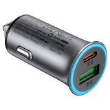 Incarcator Acefast Car (B16), Fast Charge, USB, Type-C, 95W, PD3.0, Ice-blue Ambient Light, Aluminium Alloy, Metal Gray